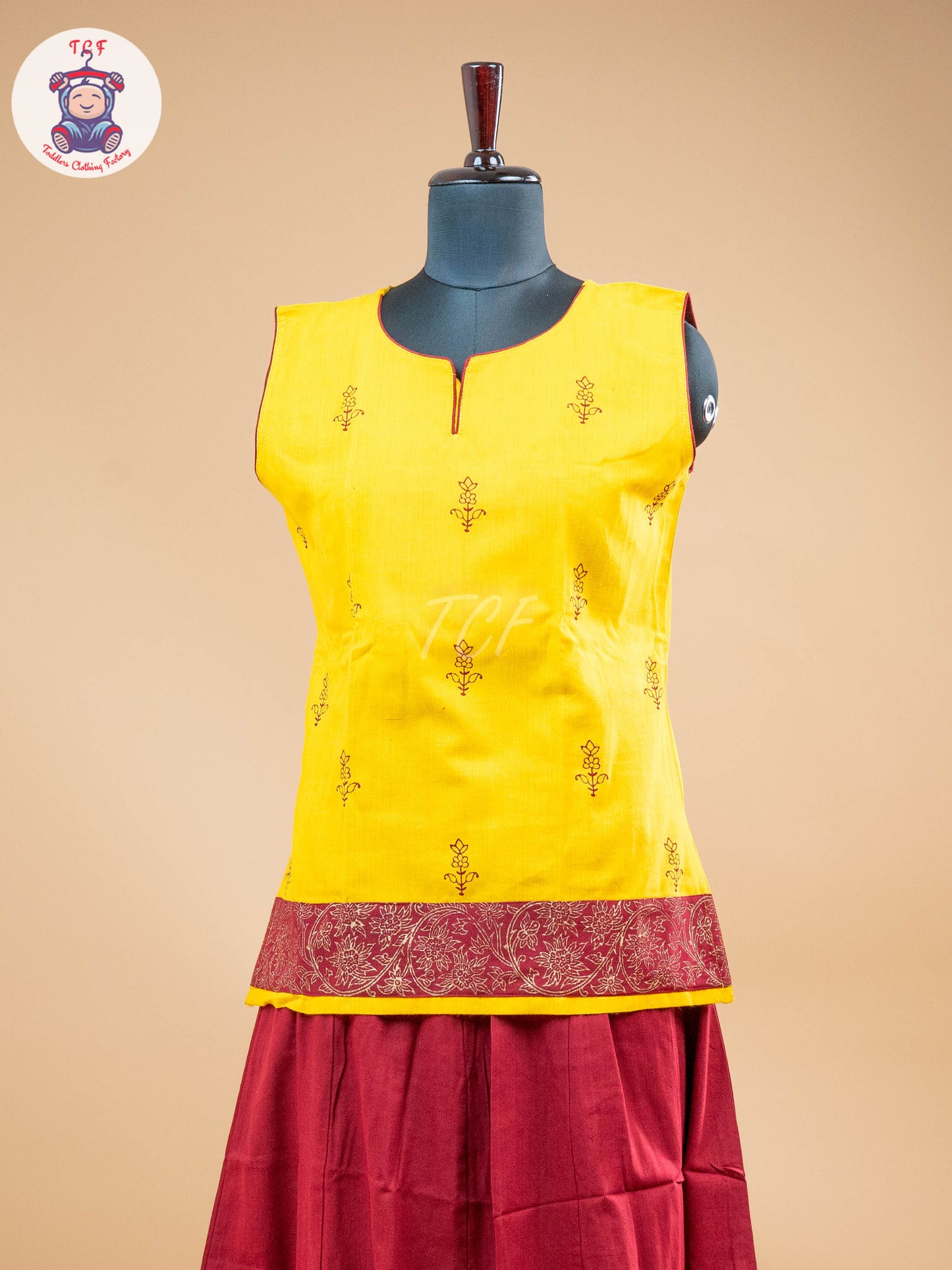 Yellow & Maroon - Adult Readymade Pavadai Sattai