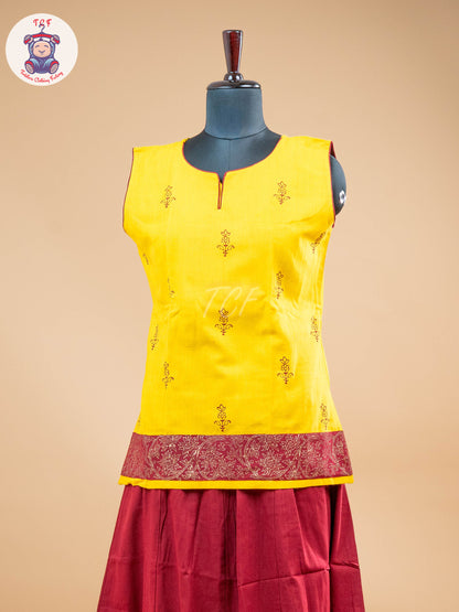 Yellow & Maroon - Adult Readymade Pavadai Sattai