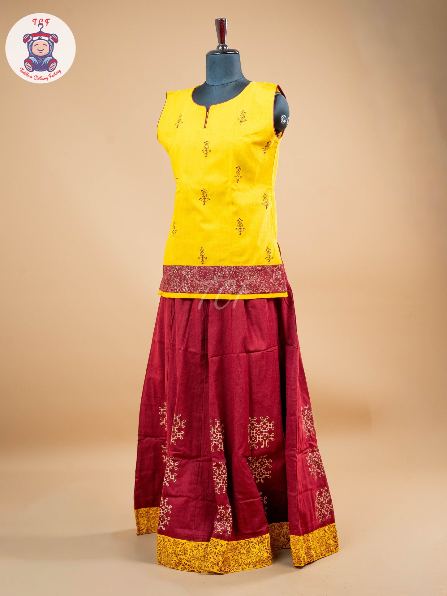 Yellow & Maroon - Adult Readymade Pavadai Sattai