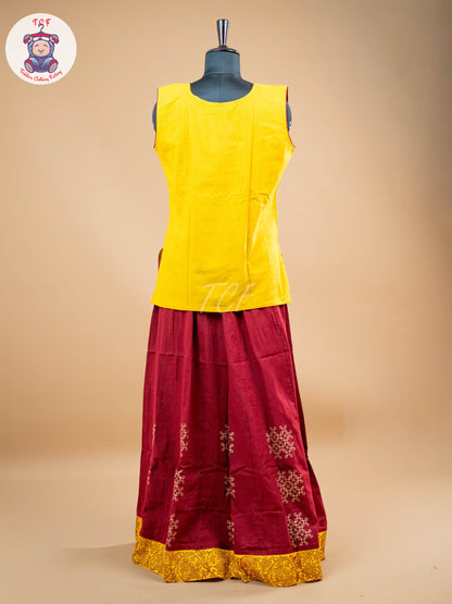 Yellow & Maroon - Adult Readymade Pavadai Sattai