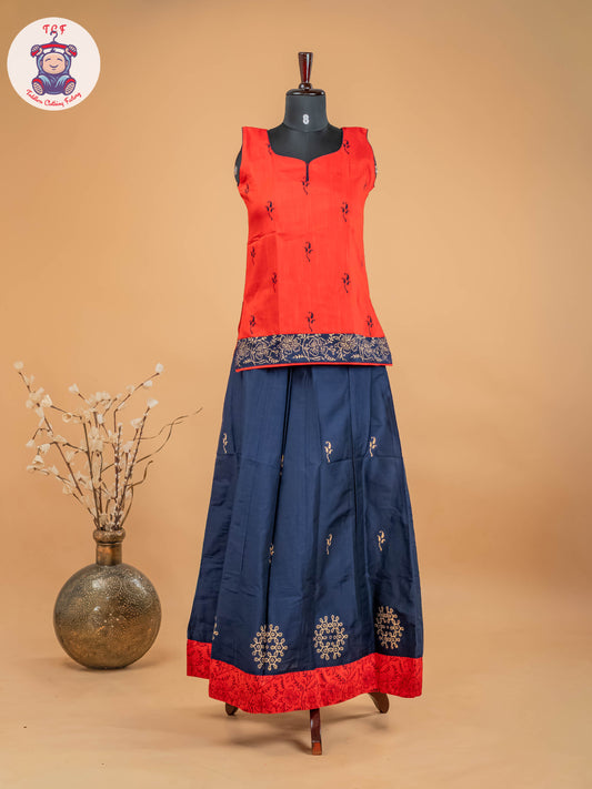 Red & Navy Blue - Adult Readymade Pavadai Sattai