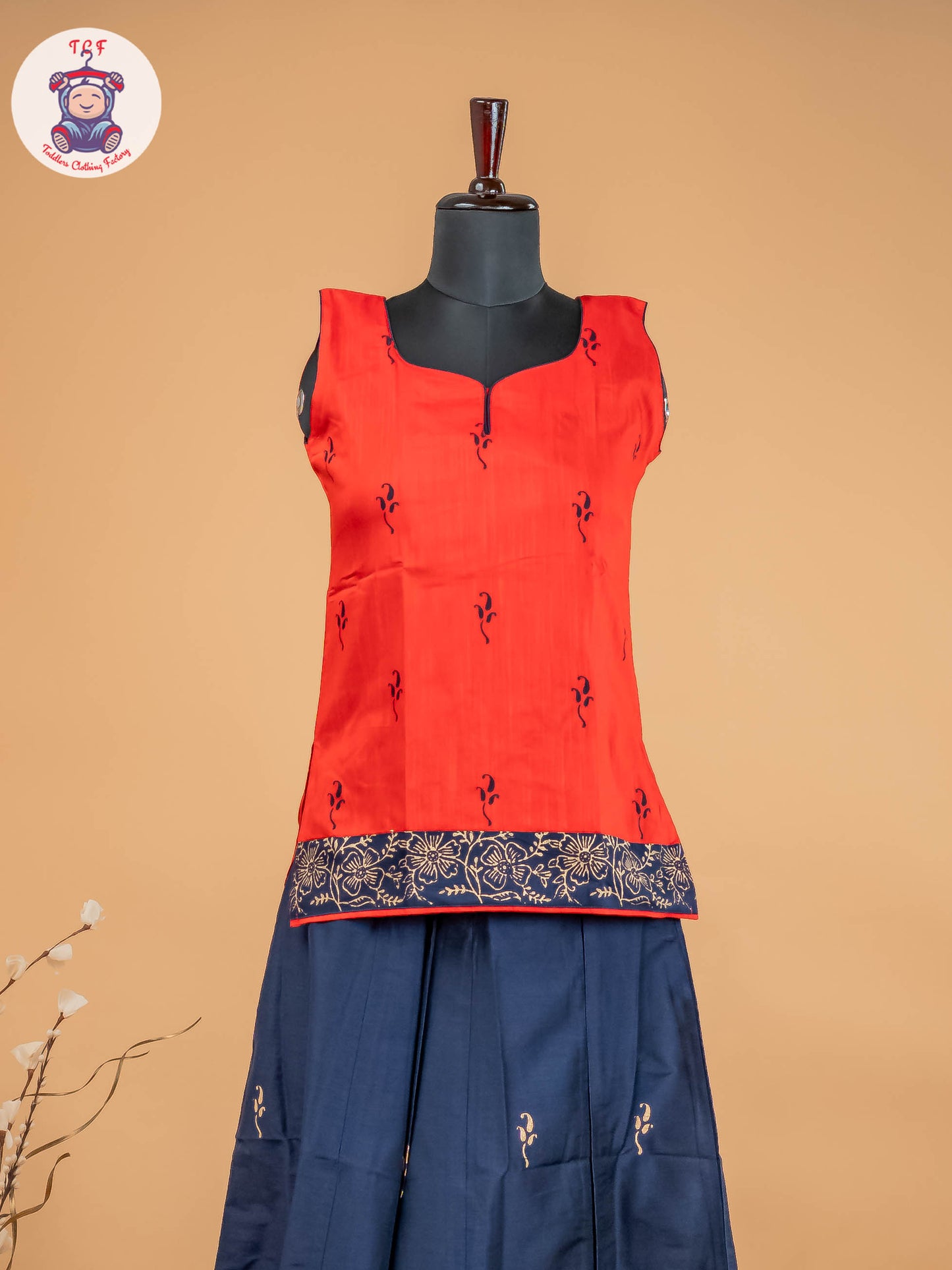 Red & Navy Blue - Adult Readymade Pavadai Sattai