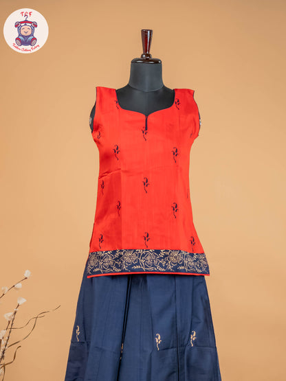 Red & Navy Blue - Adult Readymade Pavadai Sattai