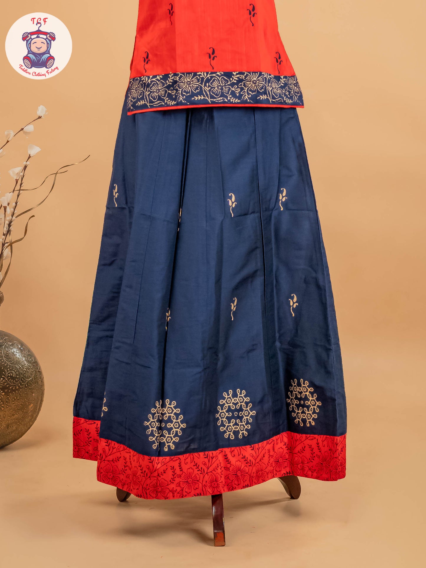 Red & Navy Blue - Adult Readymade Pavadai Sattai