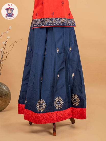 Red & Navy Blue - Adult Readymade Pavadai Sattai