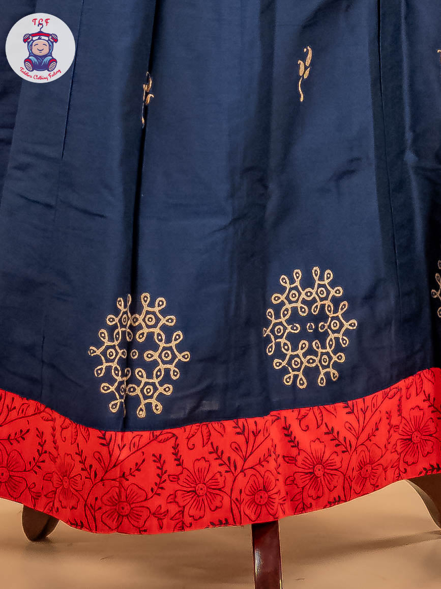 Red & Navy Blue - Adult Readymade Pavadai Sattai