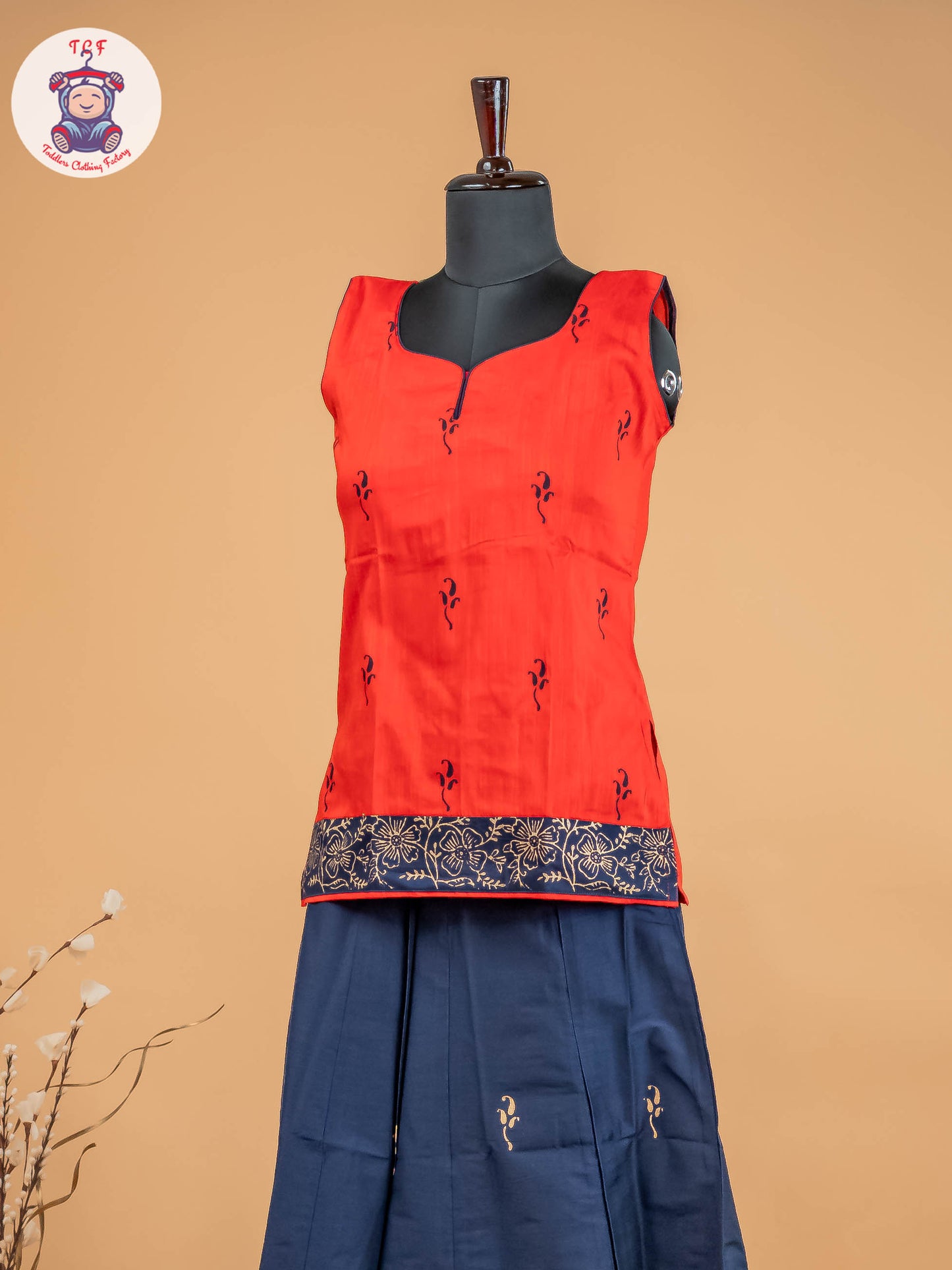 Red & Navy Blue - Adult Readymade Pavadai Sattai