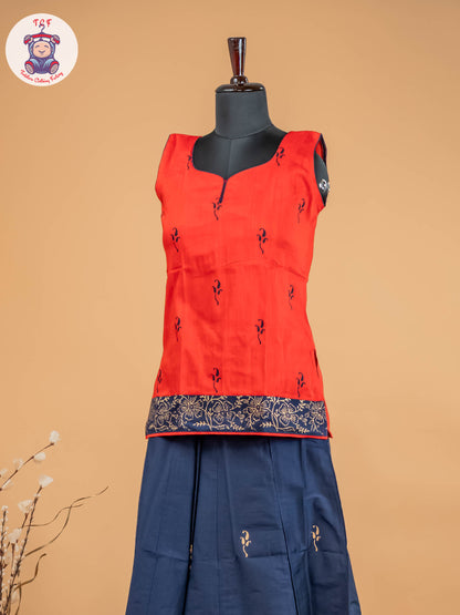 Red & Navy Blue - Adult Readymade Pavadai Sattai