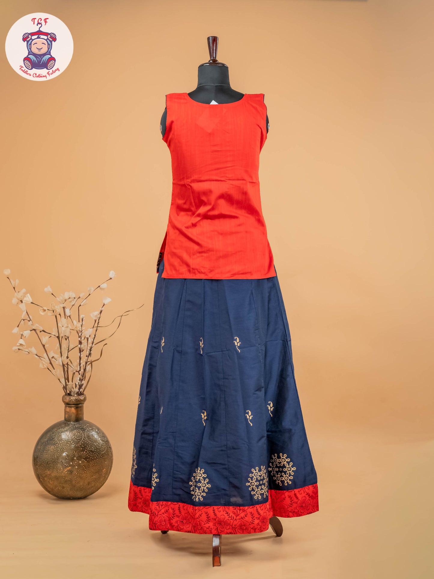 Red & Navy Blue - Adult Readymade Pavadai Sattai