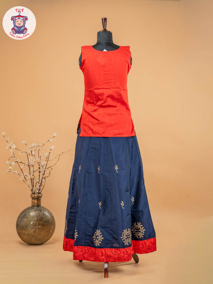 Red & Navy Blue - Adult Readymade Pavadai Sattai