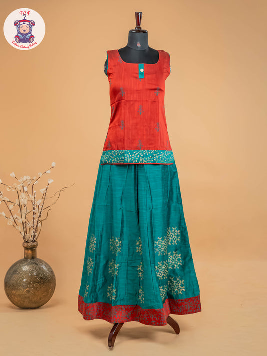Rust & Green - Adult Readymade Pavadai Sattai