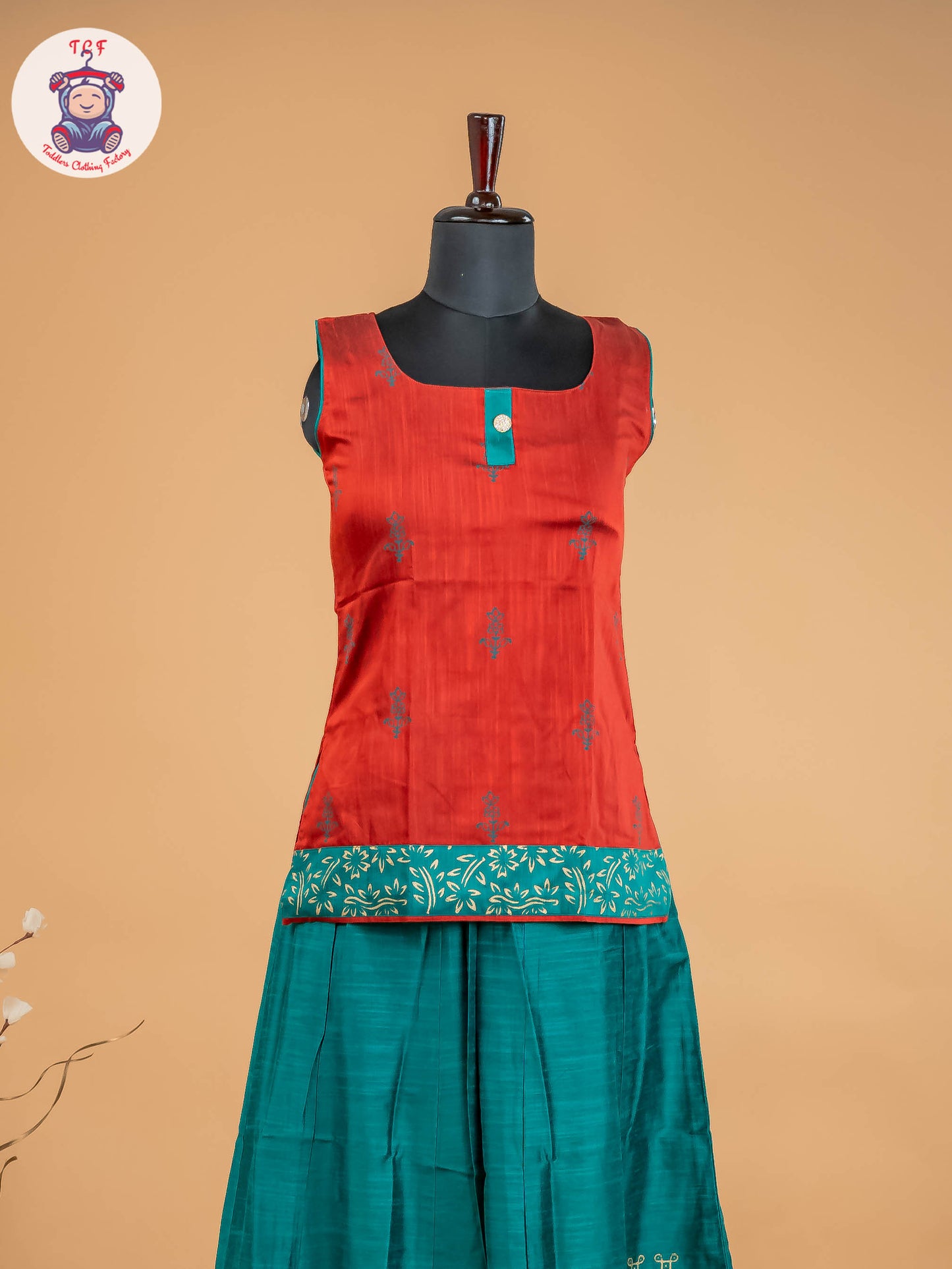 Rust & Green - Adult Readymade Pavadai Sattai