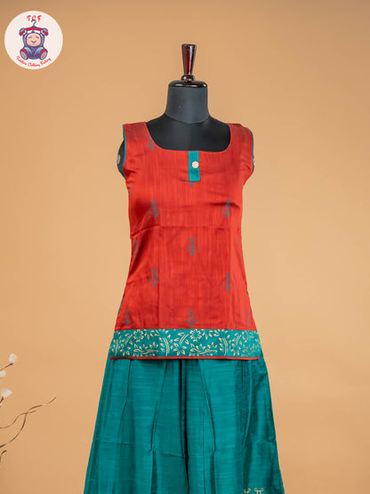 Rust & Green - Adult Readymade Pavadai Sattai