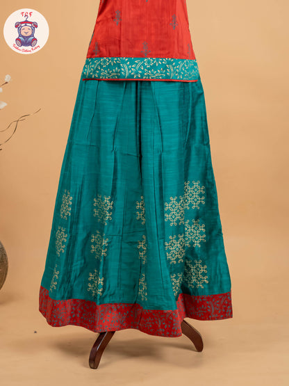 Rust & Green - Adult Readymade Pavadai Sattai
