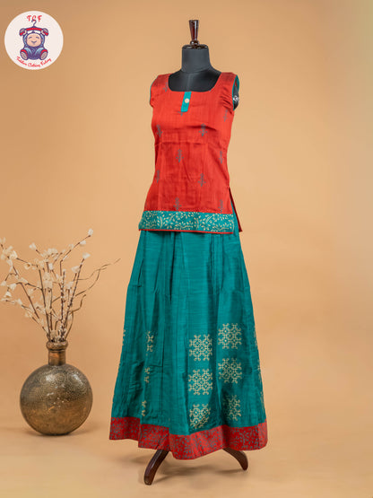 Rust & Green - Adult Readymade Pavadai Sattai