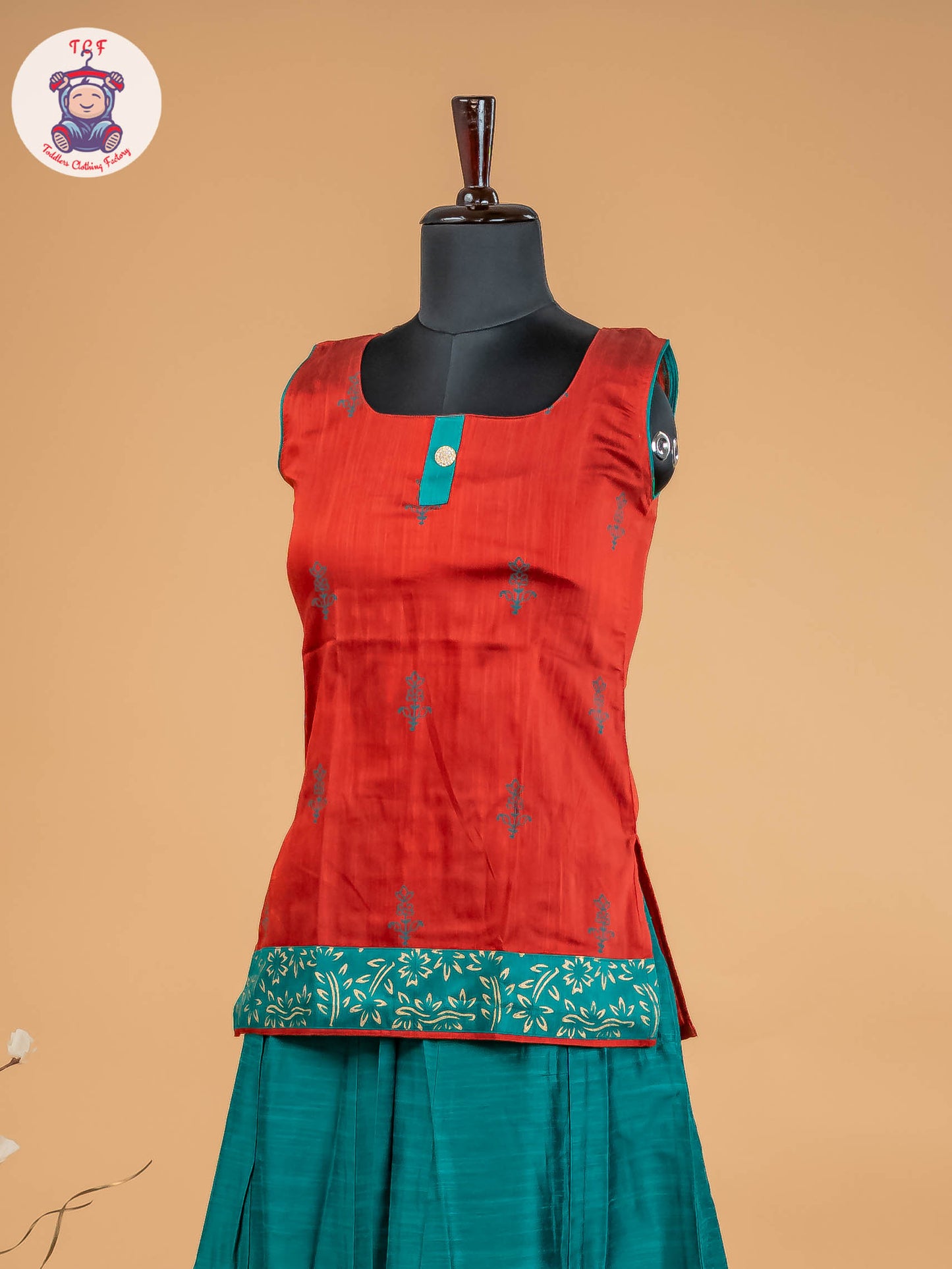 Rust & Green - Adult Readymade Pavadai Sattai