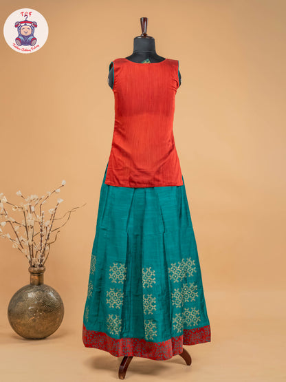 Rust & Green - Adult Readymade Pavadai Sattai