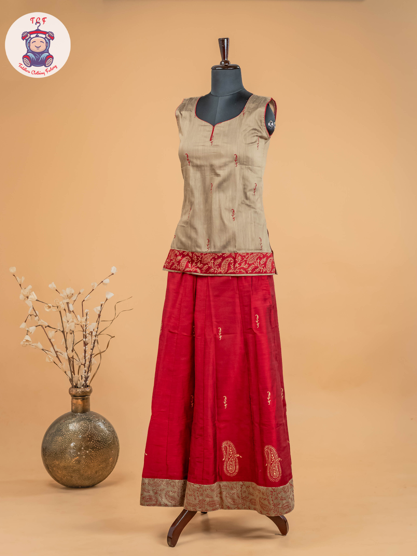 Grey & Maroon - Adult Readymade Pavadai Sattai