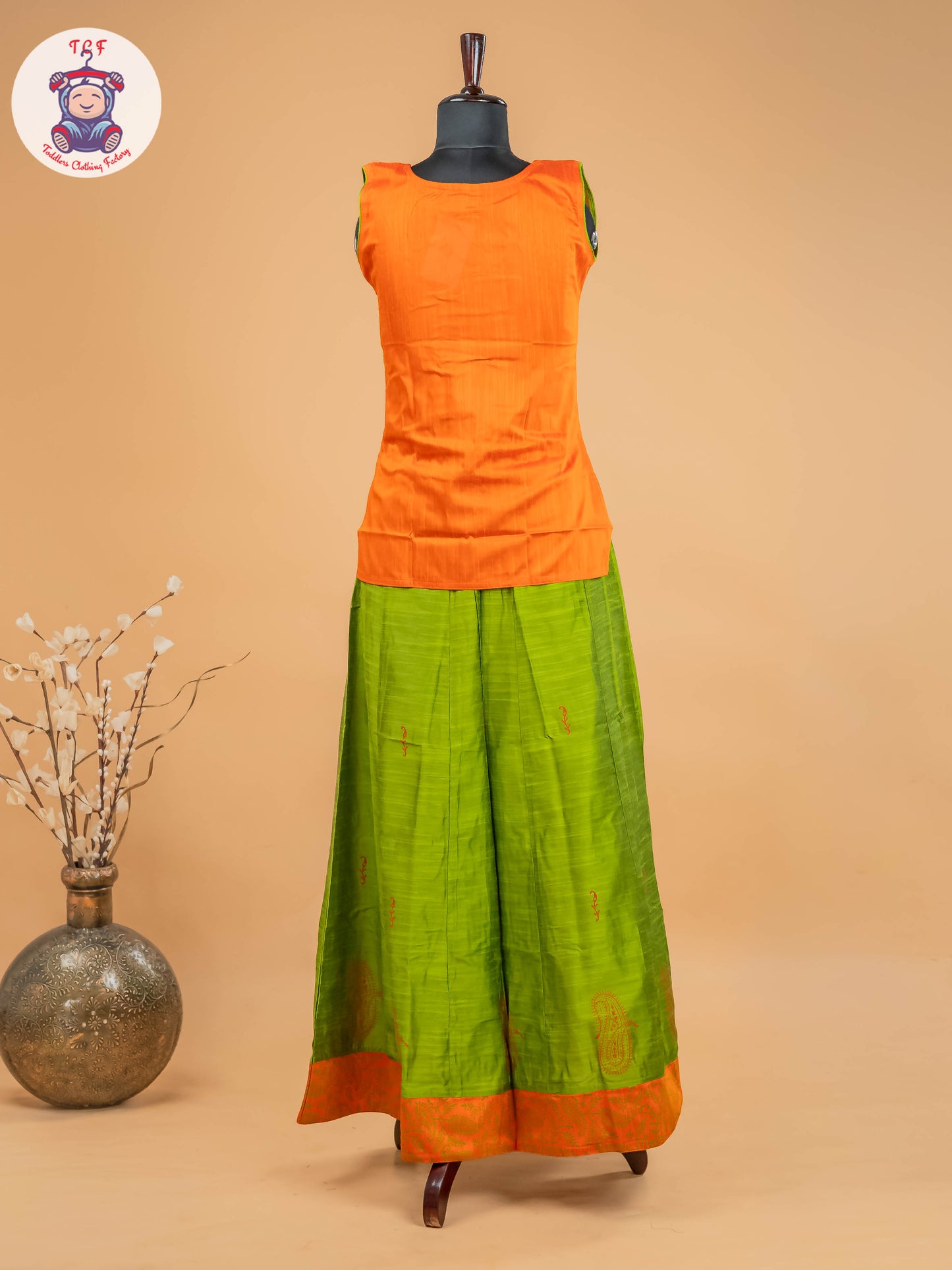 Orange & Light Green- Adult Readymade Pavadai Sattai
