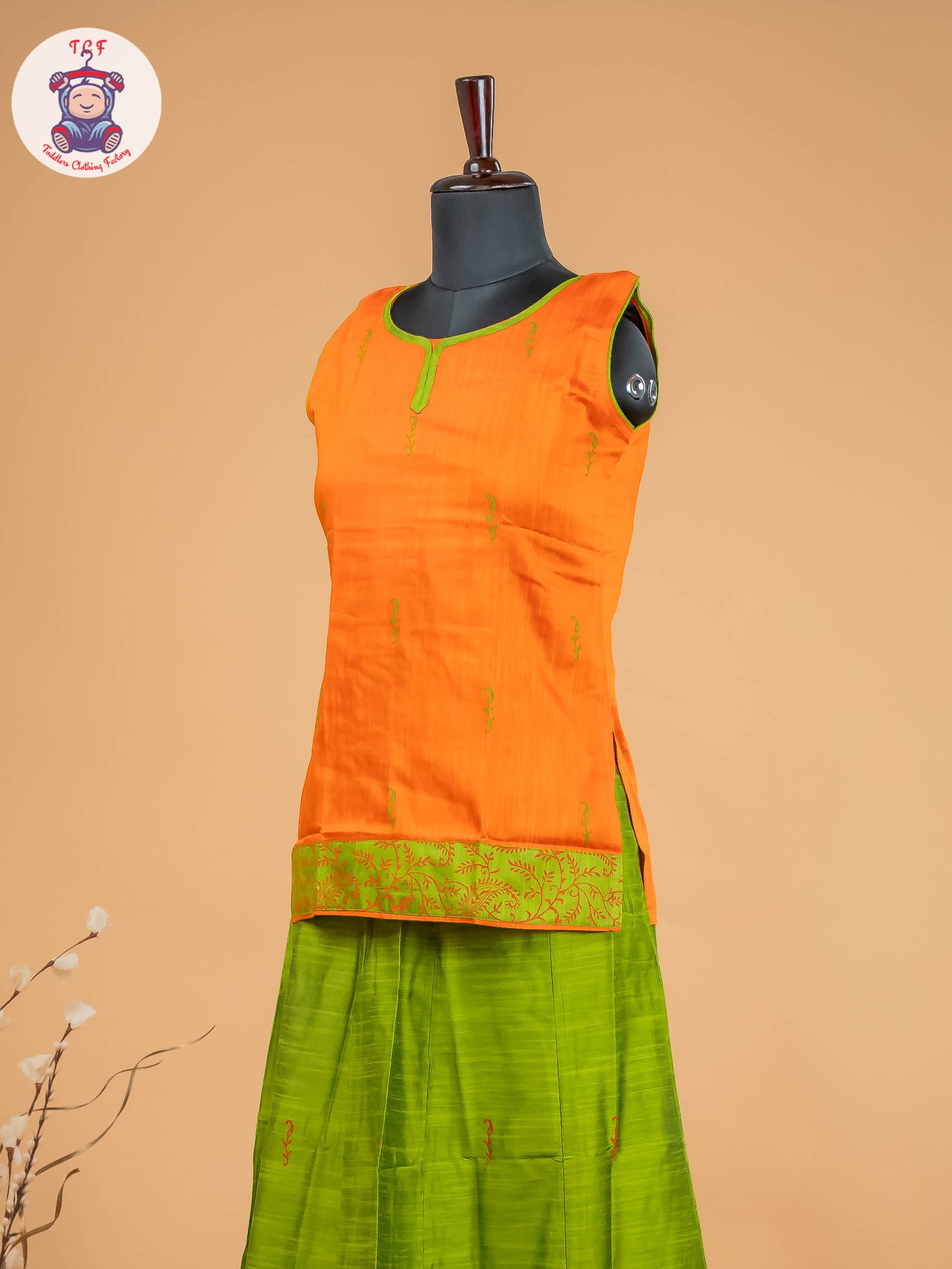 Orange & Light Green- Adult Readymade Pavadai Sattai