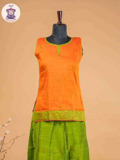 Orange & Light Green- Adult Readymade Pavadai Sattai