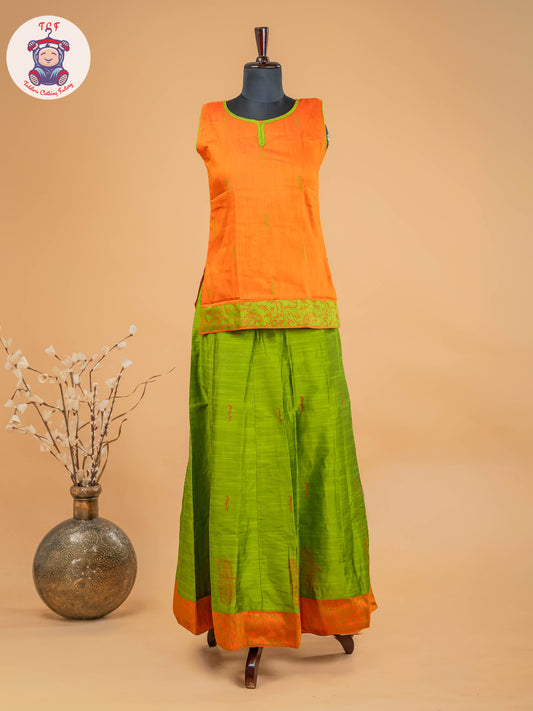 Orange & Light Green- Adult Readymade Pavadai Sattai