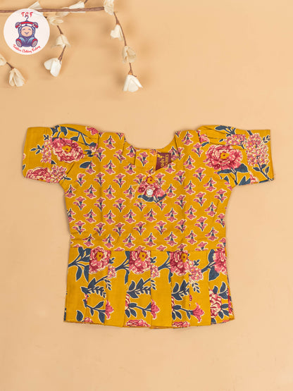 Mustard - Girls Readymade Cotton Pavadai Sattai