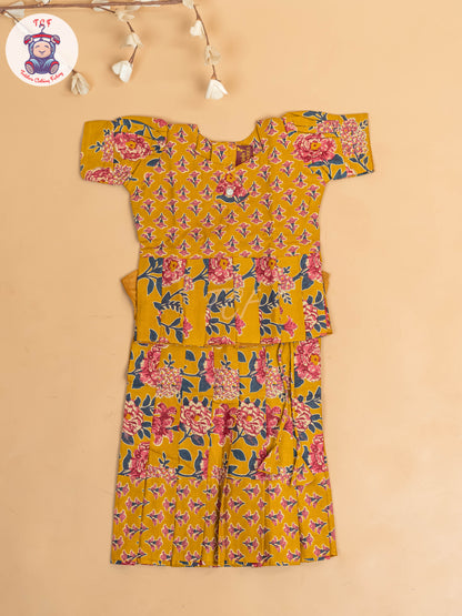 Mustard - Girls Readymade Cotton Pavadai Sattai