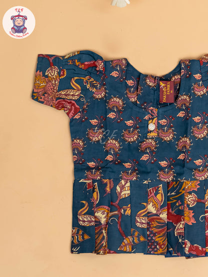 Navy Blue - Girls Readymade Cotton Pavadai Sattai