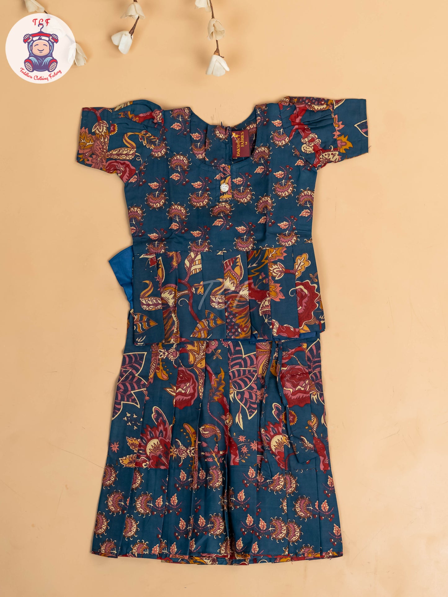 Navy Blue - Girls Readymade Cotton Pavadai Sattai