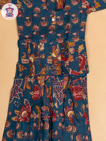 Navy Blue - Girls Readymade Cotton Pavadai Sattai