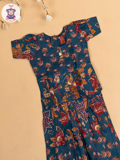 Navy Blue - Girls Readymade Cotton Pavadai Sattai