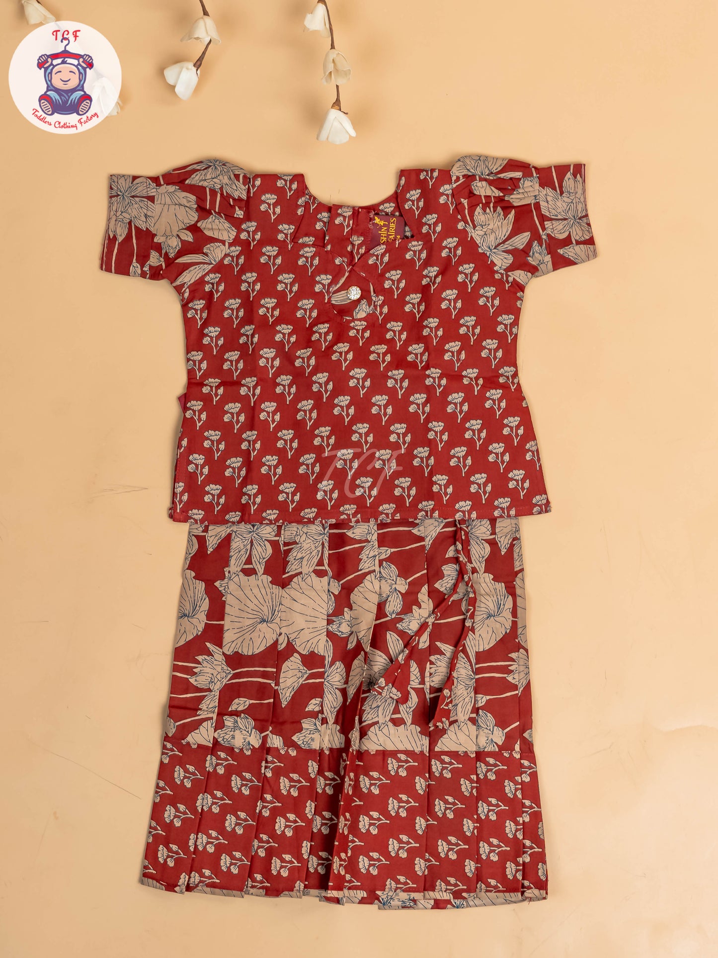 Maroon - Girls Readymade Cotton Pavadai Sattai