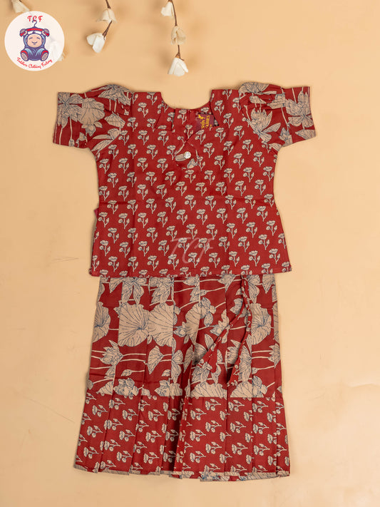 Maroon - Girls Readymade Cotton Pavadai Sattai