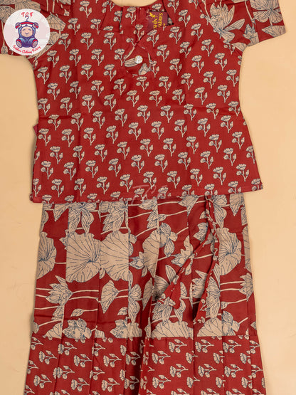 Maroon - Girls Readymade Cotton Pavadai Sattai