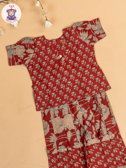 Maroon - Girls Readymade Cotton Pavadai Sattai