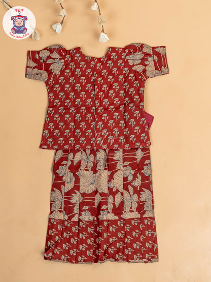 Maroon - Girls Readymade Cotton Pavadai Sattai