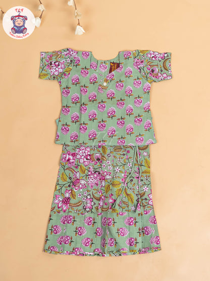 Light Green - Girls Readymade Cotton Pavadai Sattai