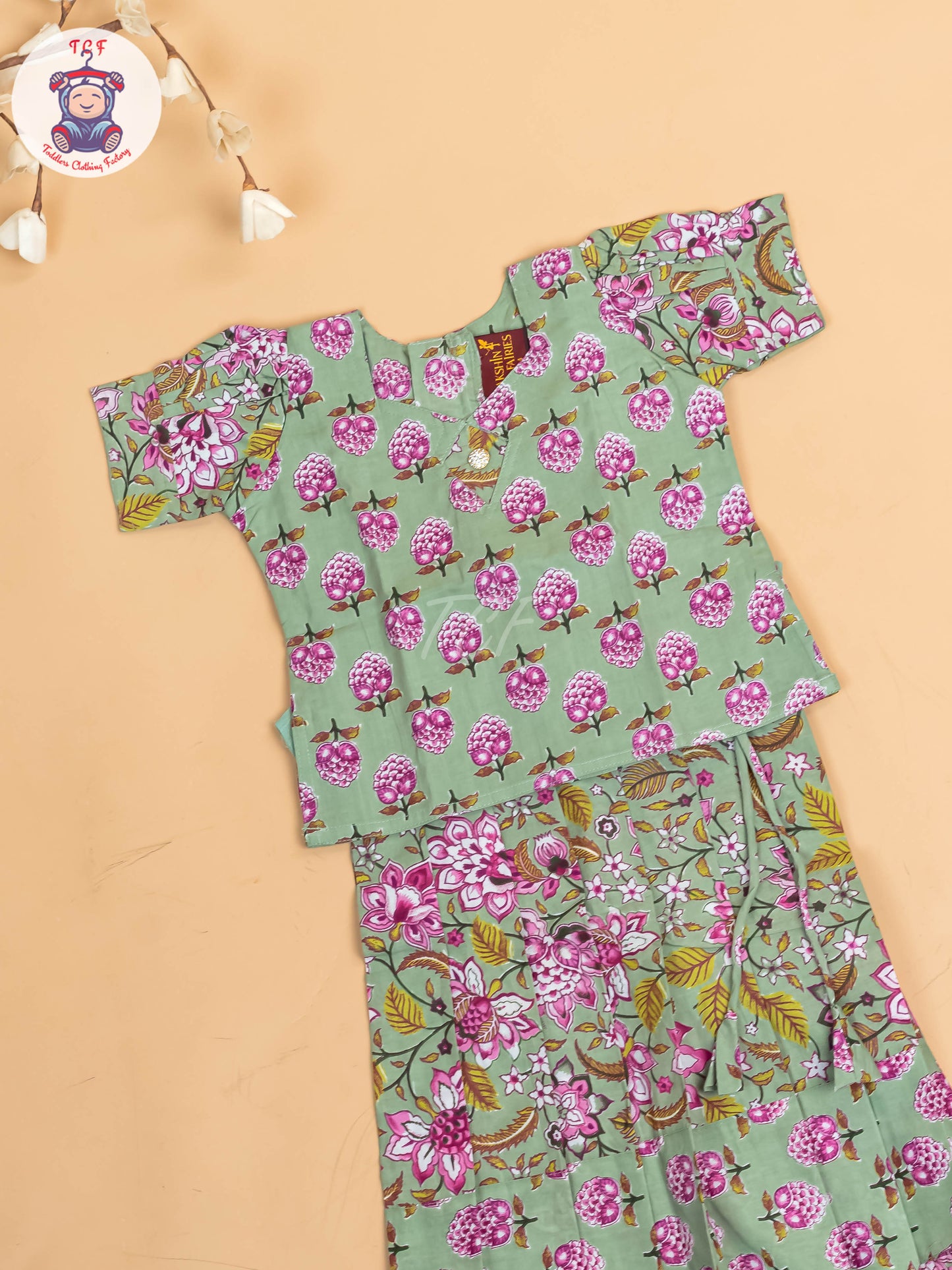 Light Green - Girls Readymade Cotton Pavadai Sattai