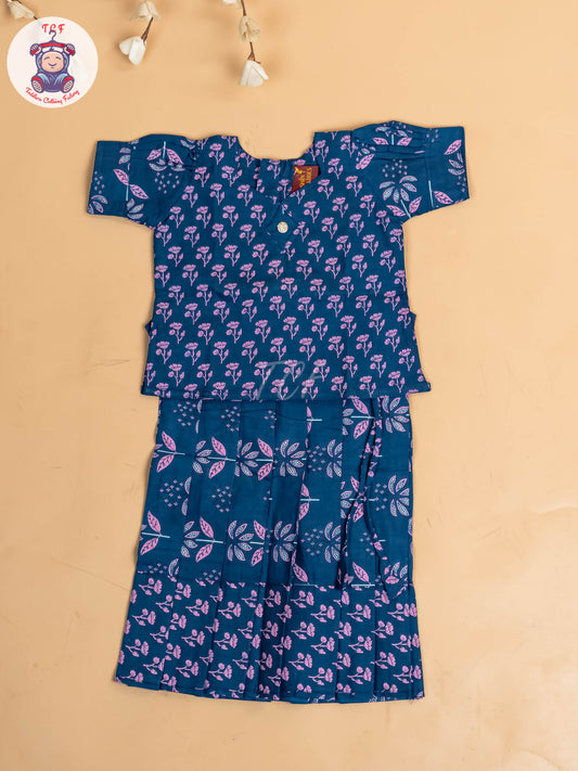 Blue - Girls Readymade Cotton Pavadai Sattai