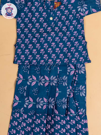 Blue - Girls Readymade Cotton Pavadai Sattai