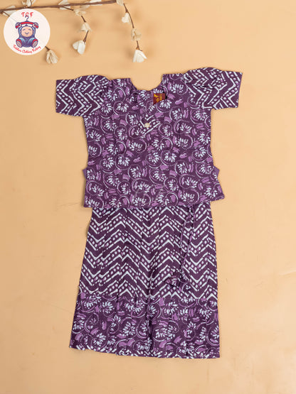 Purple - Girls Readymade Cotton Pavadai Sattai