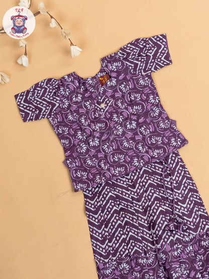 Purple - Girls Readymade Cotton Pavadai Sattai