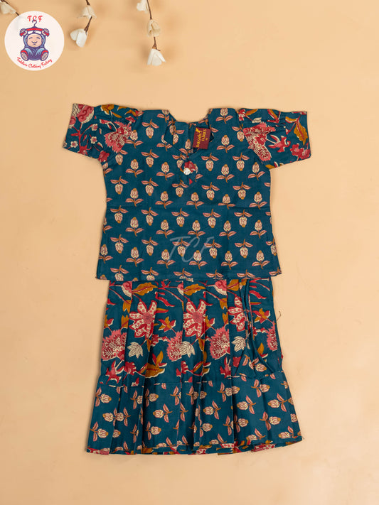 Bottle Green - Girls Readymade Cotton Pavadai Sattai