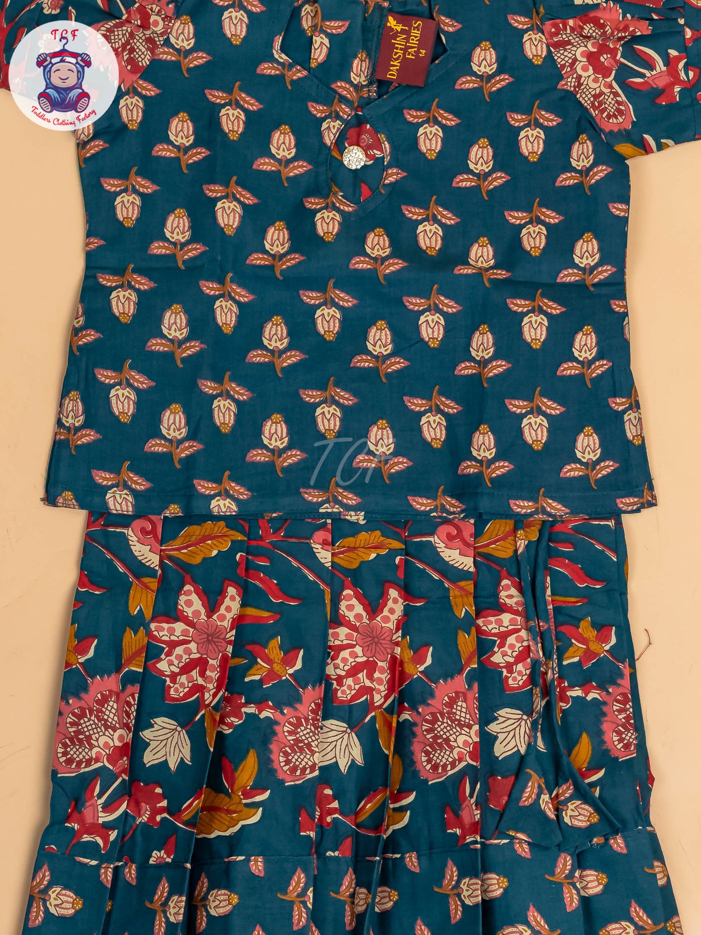 Bottle Green - Girls Readymade Cotton Pavadai Sattai