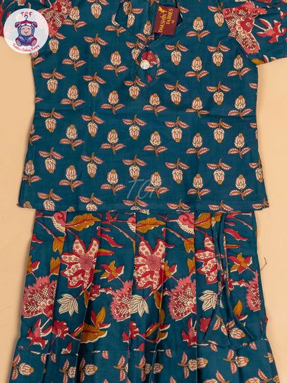 Bottle Green - Girls Readymade Cotton Pavadai Sattai