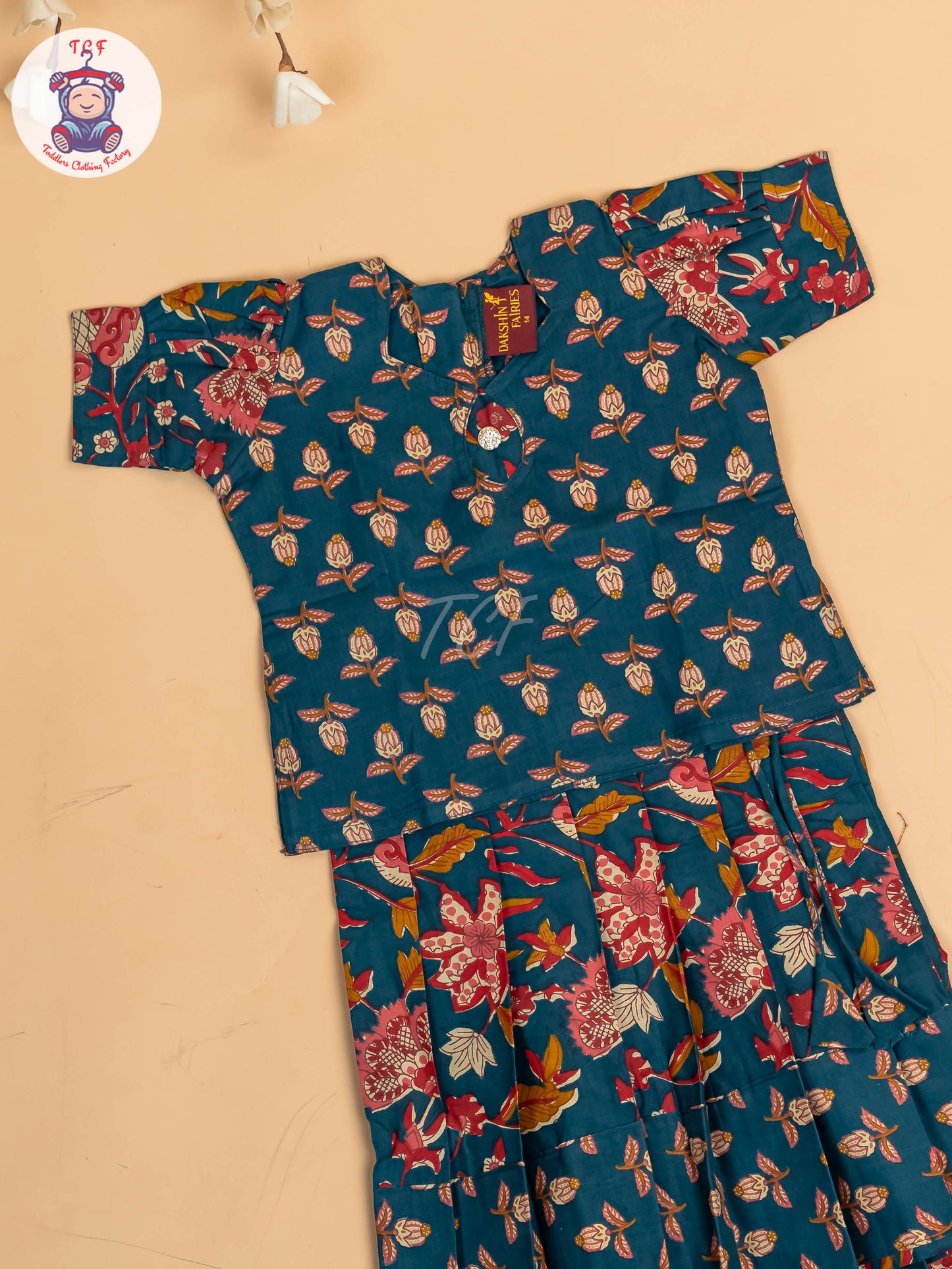 Bottle Green - Girls Readymade Cotton Pavadai Sattai