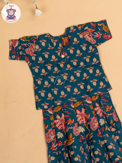 Bottle Green - Girls Readymade Cotton Pavadai Sattai