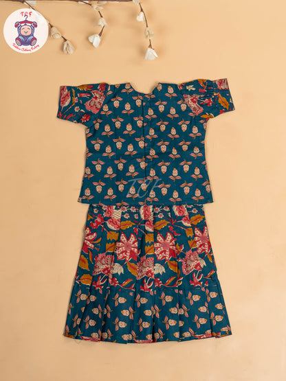 Bottle Green - Girls Readymade Cotton Pavadai Sattai
