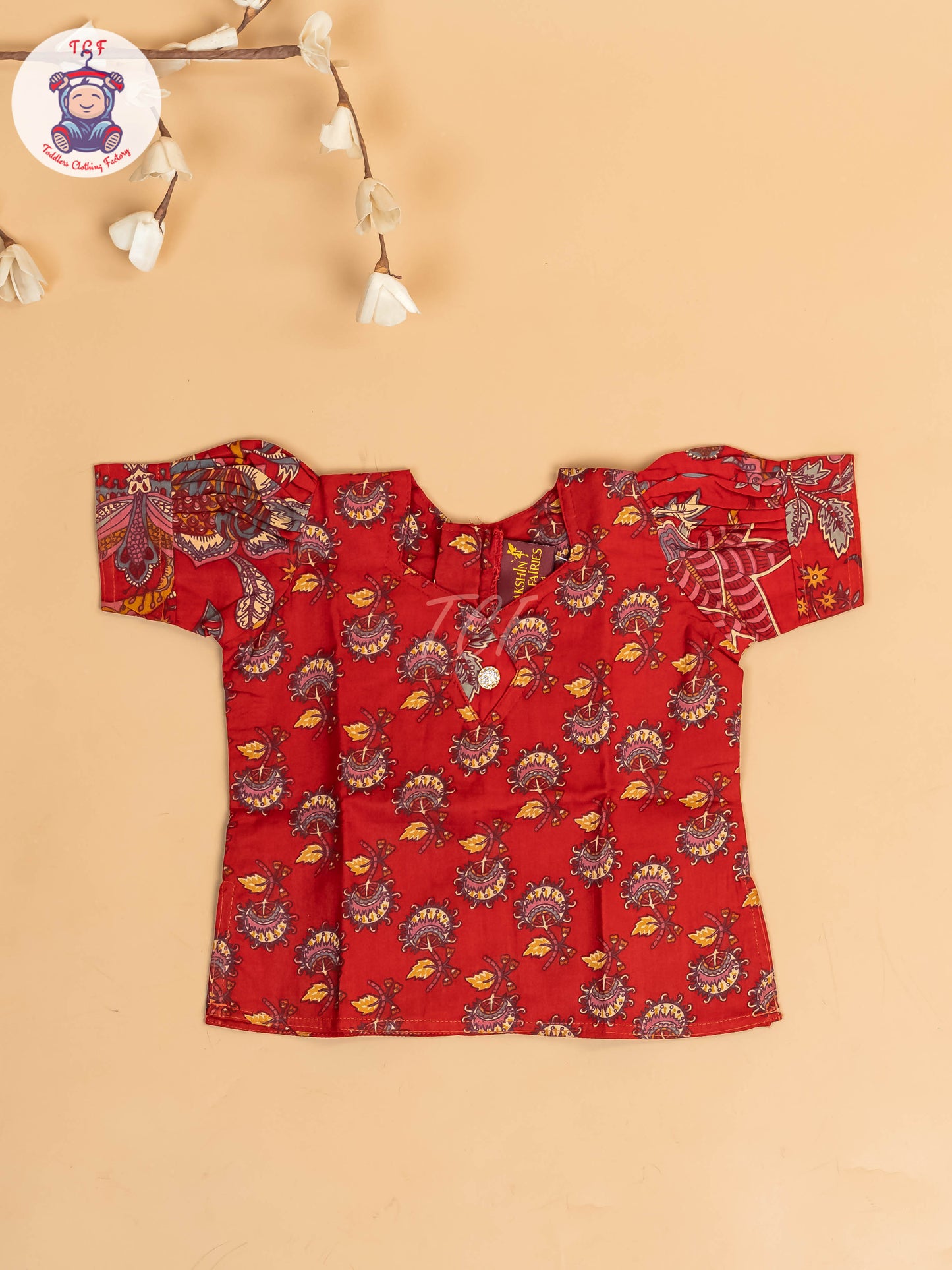 Red - Girls Readymade Cotton Pavadai Sattai
